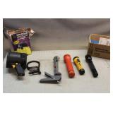 Halogen Spotlight, (3) Flashlights & Caulk Gun