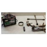 Battery Charger, Tire Iron, (2) Hitches & Oil Filt