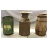 Milk Can, Nail Barrel & John Deere Hopper