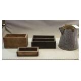 Cowboy Coffee Pot & (3) Wood Crates