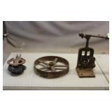 Vintage Pipe Vice, Pulley & Wheel