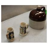 Two-Tone Stoneware Jug & (2) Steins