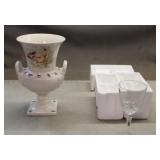 Red Wing Porcelain Vase & (3) Champagne Glasses