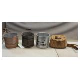 (3) Vintage Minnow Buckets & Wicker Creel