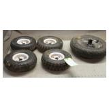 (4) 4.10/3.50-4 Utility Tires W/ (1) Wheel Barrow
