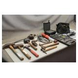 Box Of Hammers, Flashlight, Tool Bag, And More