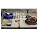 Box W/ Ridgid Circular Saw, Airless Hose, And More