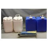 (4) Water Containers & 25' Coil Hose w/ Sprayer