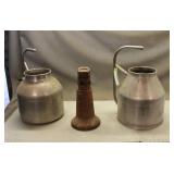 (2) Antique Stainless Steel Milking Cans W/