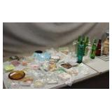 Tote Of Collectable Ash Trays And Vintage Bottles