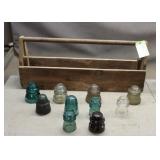 Glass Insulators W/ Antique Tool Box