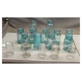Box W/ (11) Green Ball Jars And (4) Other Jars