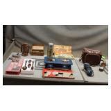 Antique Leather Bag W/ Assortment Of Antiques