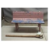 Doll Sized Park Bench & Antique Grabber Tool