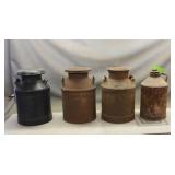 (3) Antique Milk Cans W/ Antique Fuel Jug