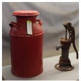 Milk Can W/ Vintage Water Pump