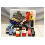 Tote W/ Assorted Locomotive Models And Train Cars