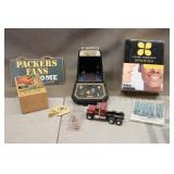 Box of Packers Collectibles & Mini Pac-Man Arcade