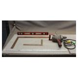 Milwaukee HD Drill, Level, (2) Squares & Ruler