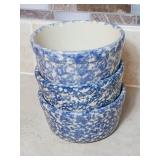 HENN POTTERY ~ BLUE SPONGE  3 Bowls HENN POTTERY ~ BLUE SPONGE  3 Bowls