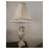 Distressed White Table Lamp with Ornamental Base a
