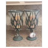 Metal and Glass Candle Holders with Leaf Motif