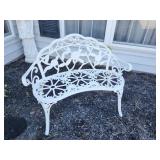 White Cast Aluminum Outdoor Bench with Floral Desi