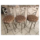 Three Metal Bar Stools with Decorative Backs and P