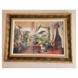 Framed Wall Art Depicting a Conservatory Scene wit