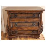 Wooden Three-Drawer Chest with Decorative Carvings