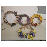 Four Handmade Grapevine and Rattan Decorative Wrea