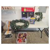 Holiday Decor Lot with Wreaths, Ornaments, and Sta