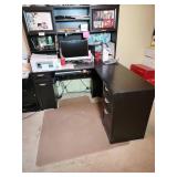 Black L-Shaped Wooden Desk With Drawers and Hutch