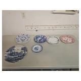Transferware Ceramic Plates in Blue and Red Design