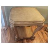 Carved Wood Side Table with Octagonal Top and Scro