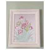 Framed Floral Artwork With Embossed Tulip Motif