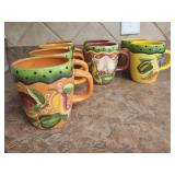 14 Hand-Painted Ceramic Mugs with Fruit Motif by C
