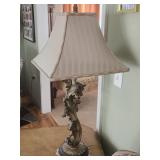 Table Lamp with Carved Ornamental Base and Beige F
