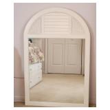 White Arched Wall Mirror with Slatted and Woven De