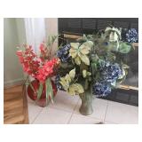 Floral Arrangements in Red and Green Vases