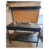 Metal Workbench with Pegboard, Light, and Contents