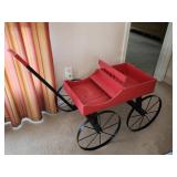 Red Wooden Decorative Handcart with Metal Wheels,