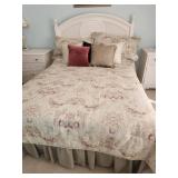 White Wooden Full-Size Bed Frame With Mattress and