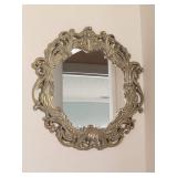 Ornate Circular Wall Mirror with Gold-Toned Frame
