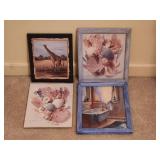Four Framed Art Prints Featuring Wildlife, Seashel