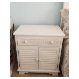 White Wooden Nightstand with Wicker Drawer and Lou