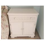 White Wooden Nightstand with Wicker Drawer and Lou