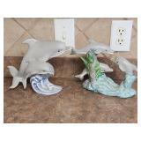 Dolphin-Themed Ceramic Figurine Set Signed by Arti