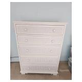 White Five-Drawer Wicker-Style Dresser with Louver