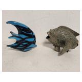 Ceramic Fish Sculpture and Blue Glass Fish Sculptu